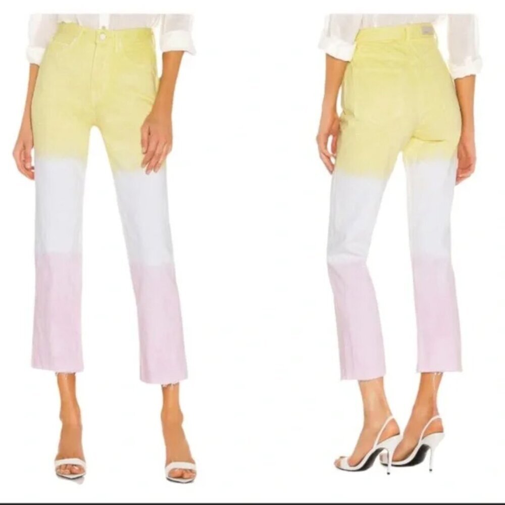 GRLFRND Mica Dye Stripe Straight Leg Cropped Jeans